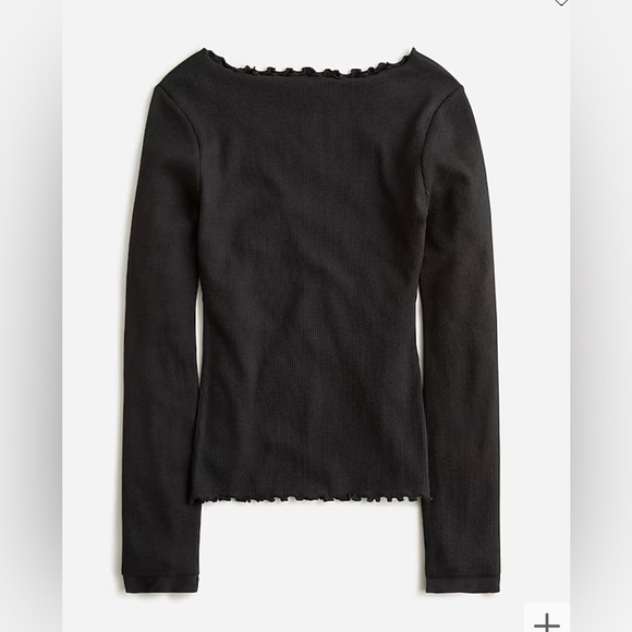 J.Crew NWT Vintage rib boatneck T-shirt with lettuce trim in black - Picture 3 of 6